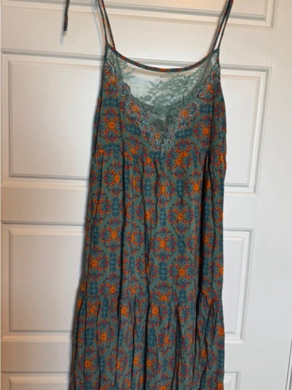 NATURAL LIFE Teal Mini Slip Dress with Orange Floral Print